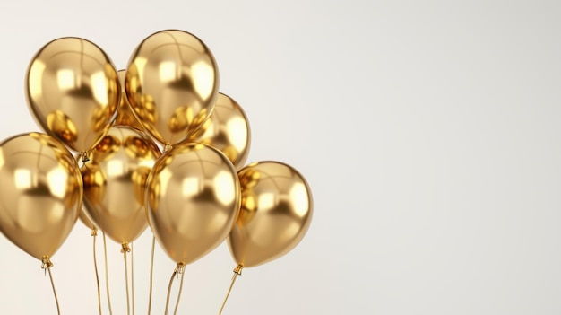 Elegantes globos de oro en un fondo minimalista perfectos para celebraciones y decoraciones de fiestas