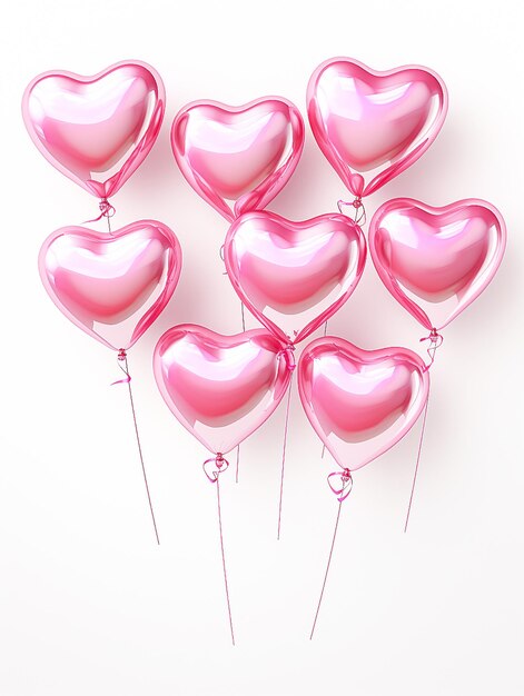 Elegantes globos rosas con brillo metálico brillante sobre un fondo blanco generado por Ai