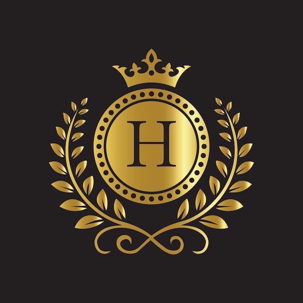Elegantes Gold-Logo mit Laurel-Zweigen und Serifbuchstaben H