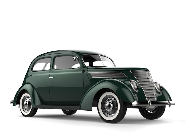 Elegantes grünes Oldtimer-Vintage-Auto mit weißen Wandreifen Schönheitsschuss
