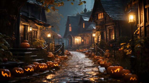 Elegantes Halloween, das die Straßen der Nachbarschaft für die Nacht schmückt