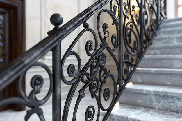 Foto elegantes husos de escalera de hierro forjado