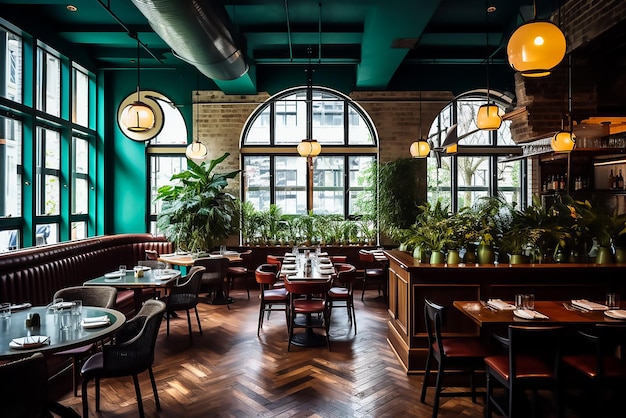 Elegantes Interieur des Restaurants mit eleganten Möbeln und Böden