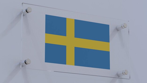 Elegantes Logo der schwedischen Flagge auf einer polierten Wandplatte