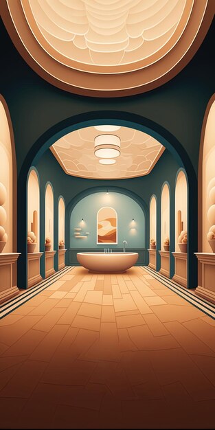 Elegantes luxuriöses königliches Wellness-Badewannen-Spa-Innenposter für Spa-Center oder römisches Bad im Cartoon-Stil Ai generiert