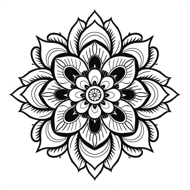 Elegantes Mandala-Schwarzlinien-Design auf weißem Hintergrund