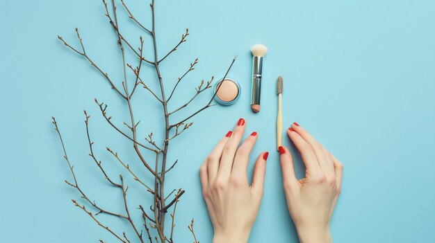Elegantes manos femeninas aplicando funda y lápiz labial
