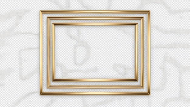 Elegantes marcos dorados sobre un fondo transparente para exhibiciones artísticas