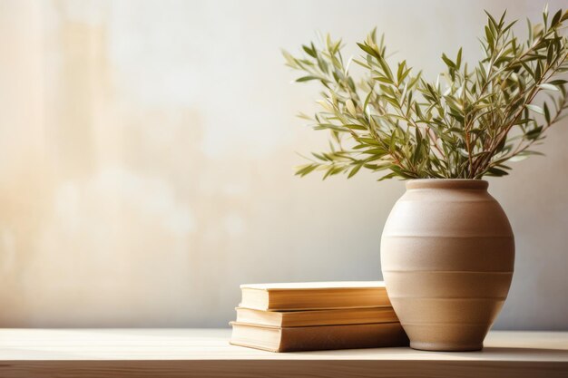 Elegantes mediterranes Hausdesign Texturierte Vase mit Olivenbaumzweigen