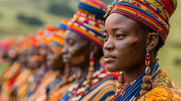 Foto elegantes mujeres africanas con coloridos trajes tribales en un evento cultural en eswatini