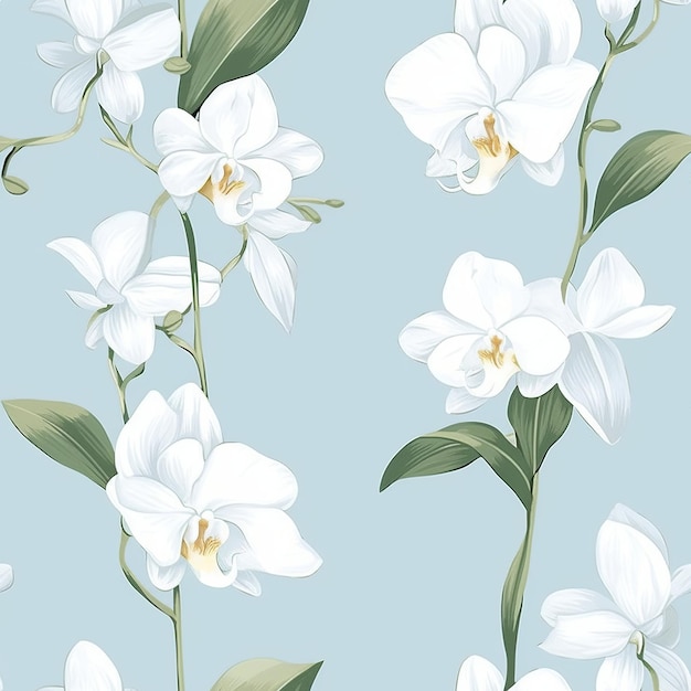 Elegantes, nahtloses Blumenmuster auf pastellfarbenem Hintergrund mit weißen Blumen
