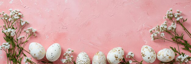 Elegantes Osterbanner mit zarten rosa Blumen und dekorativen Eiern