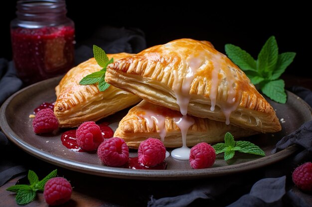 Elegantes pasteles de puff con relleno de frambuesa