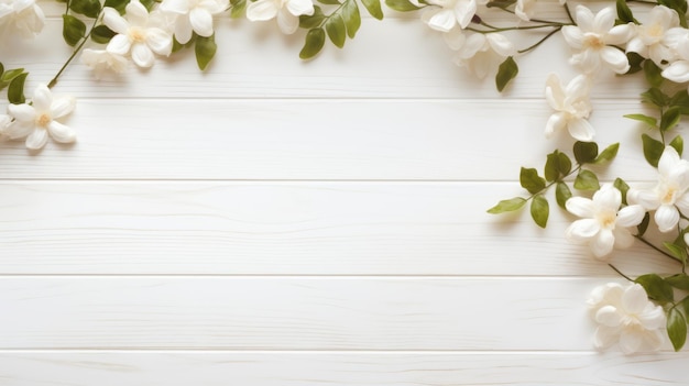 Elegantes ramas y flores de magnolia sobre un fondo de madera blanca