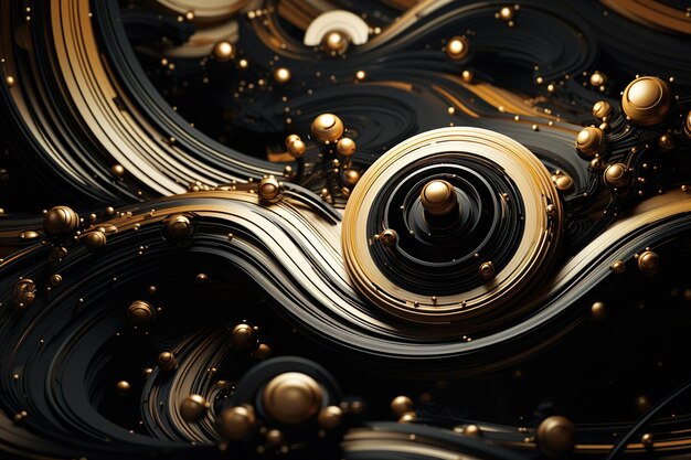 Elegantes remolinos abstractos negros y dorados sobre un fondo negro ideales para marcas de lujo o decoración opulenta IA generativa