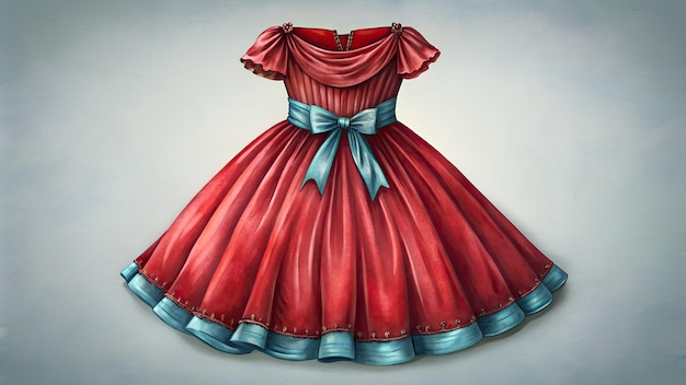 elegantes rotes Kleid, das vor einem hellblauen Hintergrund wunderschön dargestellt wird