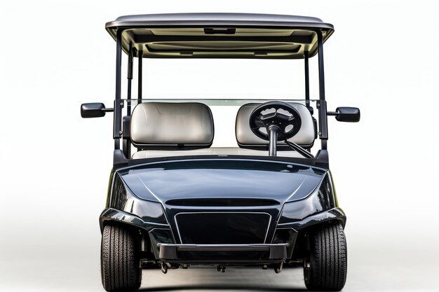 Elegantes schwarz-silbernes Golfwagen gleitet auf weißer Leinwand