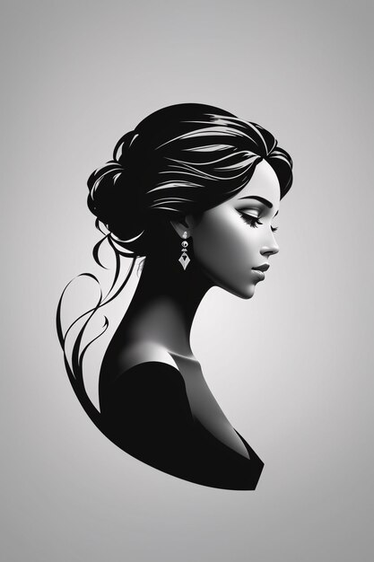 Foto elegantes schwarz-weiß-dame-frau-flachbild-logo-porträt