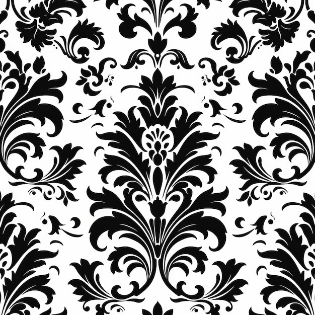 Elegantes schwarz-weißes Damaskmuster mit Blumenmotiven