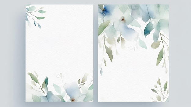 Foto elegantes set von hochzeitseinladungskarten-vorlagen mit blumen- und blattdekoration. aquarell-hintergrund auf weißem ai-generativ