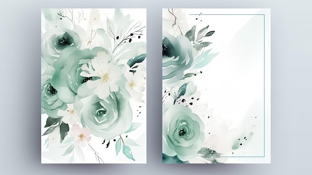 Foto elegantes set von hochzeitseinladungskarten-vorlagen mit blumen- und blattdekoration. aquarell-hintergrund auf weißem ai-generativ