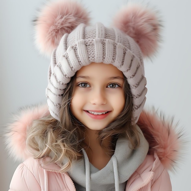 Elegantes sombreros de invierno para niños con forro sherpa gris y rosa Diseño de ideas conceptuales co-creativas