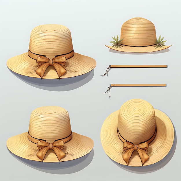 Foto elegantes sombreros de sol para niños con material de paja color beige en whicreative concepto ideas de diseño