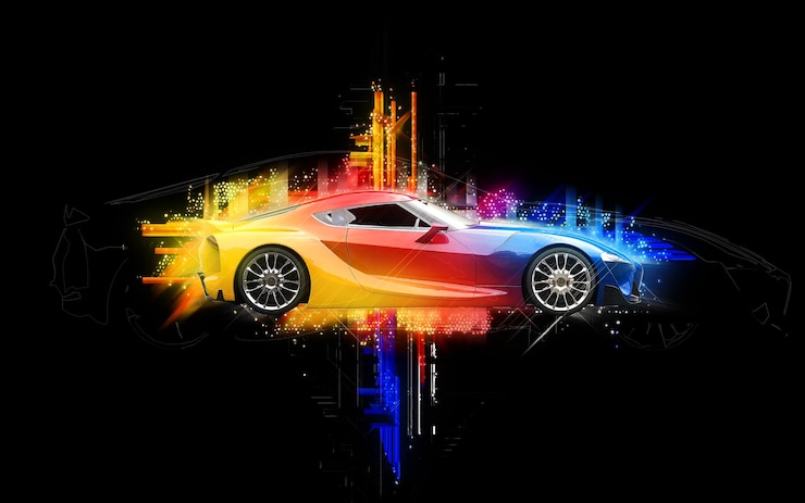 Foto elegantes supersportwagen abstrakt farbenfrohe illustration