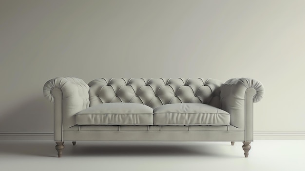 Foto elegantes tuft-sofa in einem klassischen wohnzimmer das sofa liegt an einer neutralen wand und hat ein warmes, einladendes gefühl