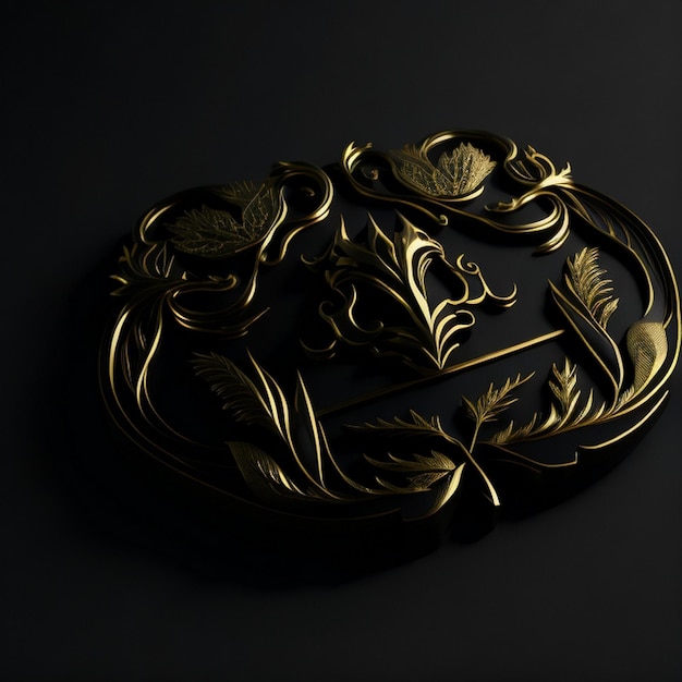 Foto elegantes und luxuriös geprägtes logo aus goldfolie auf schwarzem papier