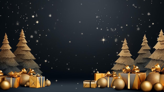 elegantes weihnachtliches Hintergrunddesign mit realistischer Golddekoration auf dunklem Hintergrund