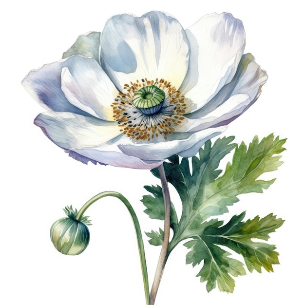 Elegantes weißes Anemonenblumen-Aquarell auf einem sauberen Hintergrund