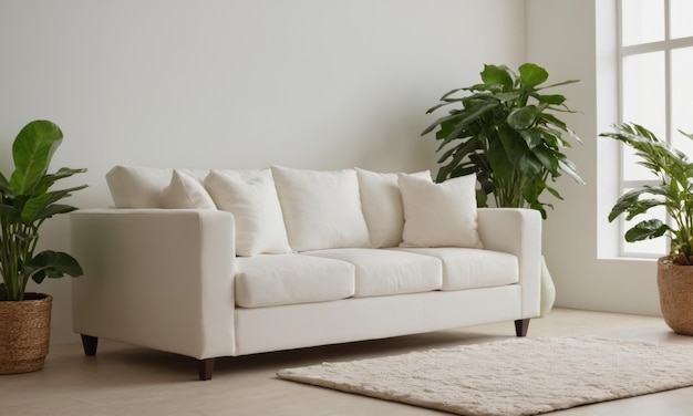 Foto elegantes weißes sofa in einem hellen wohnzimmer