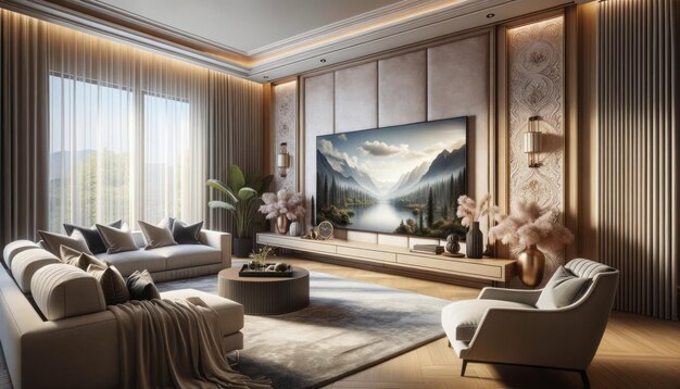 Elegantes Wohnzimmer mit Mountain Vista-TV