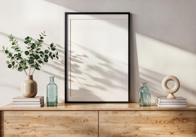 Elegantes Wohnzimmerinterieur mit leerem Bildrahmen