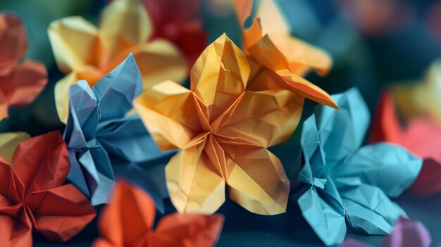 Foto eleganz in der papierkunst delikate origami-blüten zeigen die schönheit des handwerks