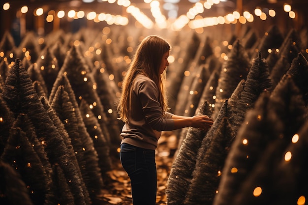 Elegir un árbol de Navidad en el mercado de Navidad