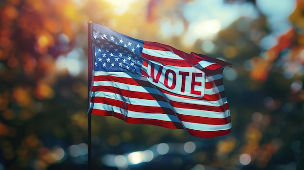 Eleições patriotismo A palavra voto é exibida de forma proeminente na bandeira americana simbolizando a importância de votar nas eleições dos EUA