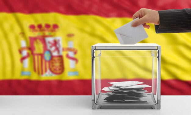 Eleitor em uma ilustração 3d do fundo da bandeira da Espanha