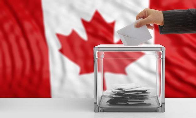 Eleitor em uma ilustração 3d do fundo da bandeira do Canadá