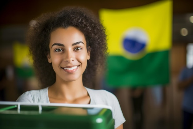 Foto eleitora brasileira em uma secao eleitoral votando