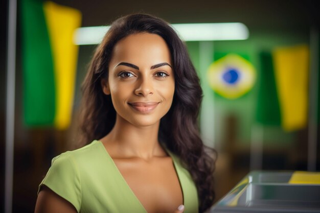 Foto eleitora brasileira em uma secao eleitoral votando