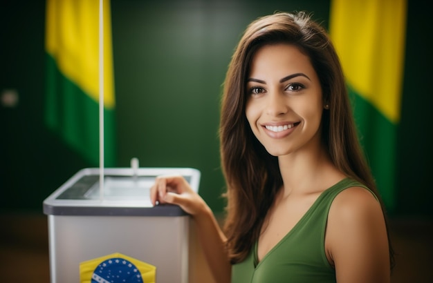 Foto eleitora brasileira em uma secao eleitoral votando