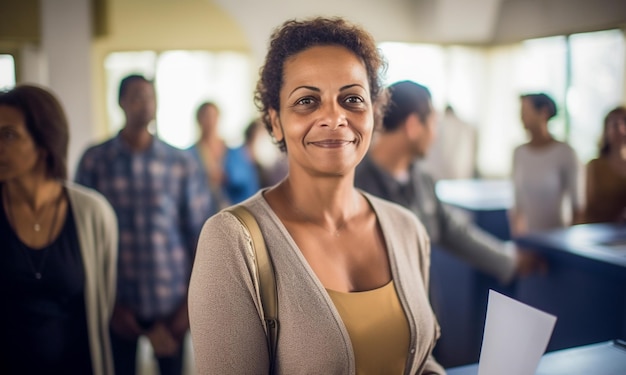 Eleitora brasileira em uma secao eleitoral votando