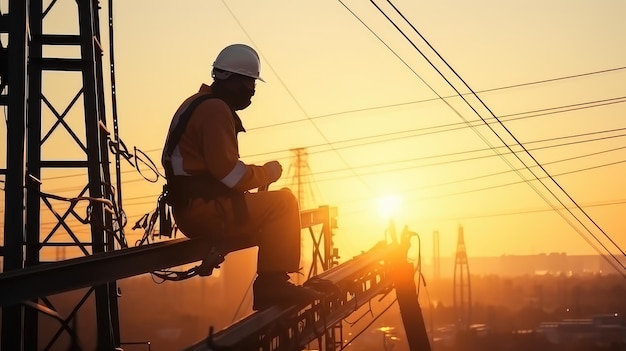 Elektriker reparieren die Übertragungsleitungen