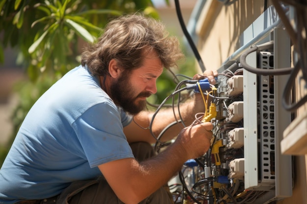 Foto elektriker repariert eine klimaanlage