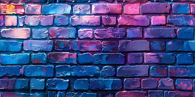 Elektrische Indigo-Neon-Ziegelsteinmauer nahtloser Hintergrund Konzept Grafikdesign Neon-Farben Ziegelstein-Wand nahtlose Hintergrund Elektro-Indigo