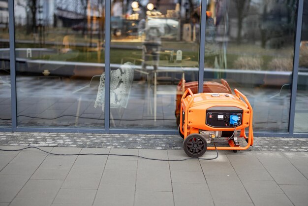 Elektrischer Generator auf einer Straße in der Nähe von Geschäften oder Cafés