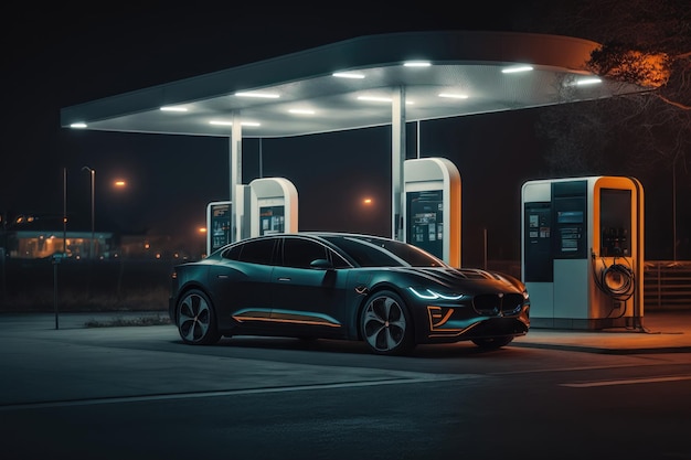 Elektroauto an einer Ladestation bei Nacht KI-Generation