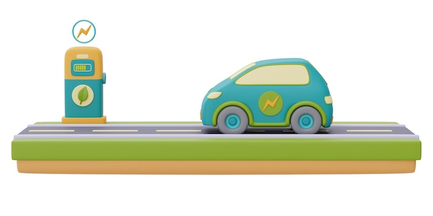 Elektroauto auf einer Straße mit LadestationUmweltfreundliche Innovationensaubere Energie3D-Rendering